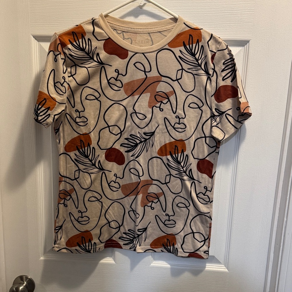 SHEIN Beige and Black Abstract Tee